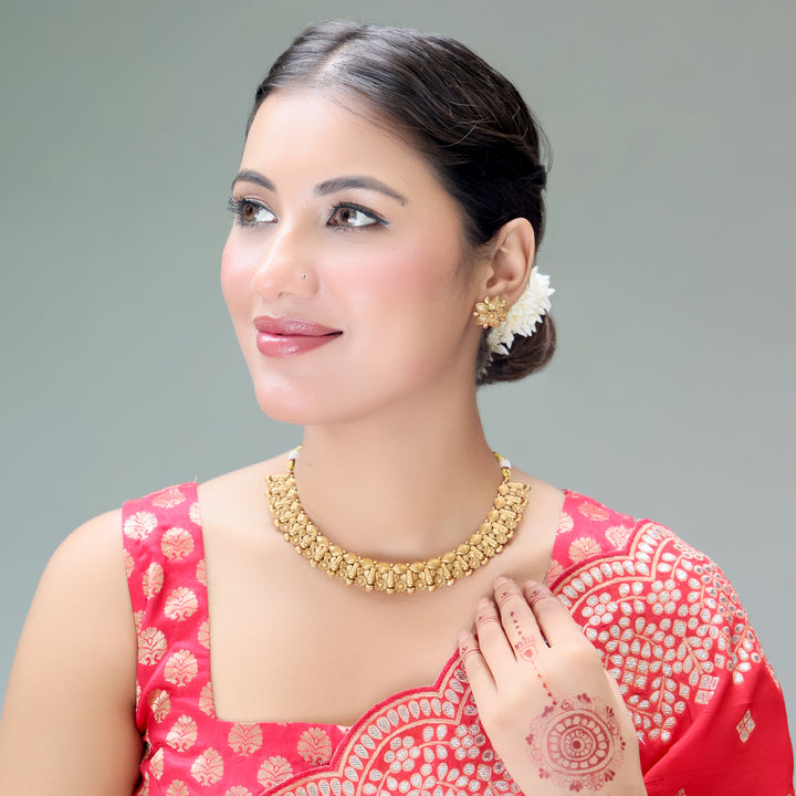 Antique Gold Temple Necklace Set with Floral Detailing