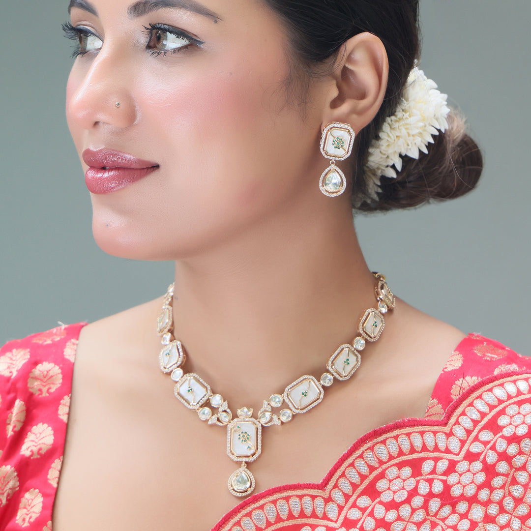 Hand-Painted Polki Enamel Statement Necklace Set