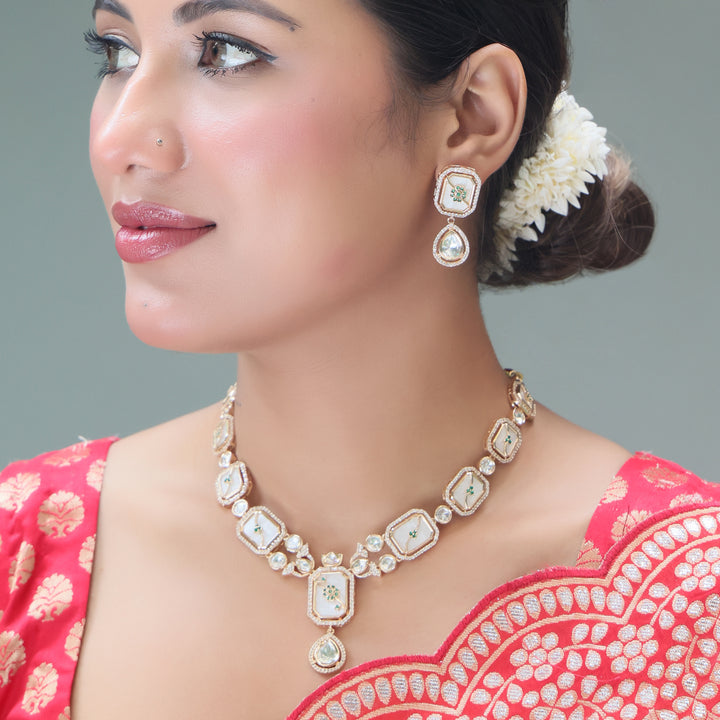 Hand-Painted Polki Enamel Statement Necklace Set