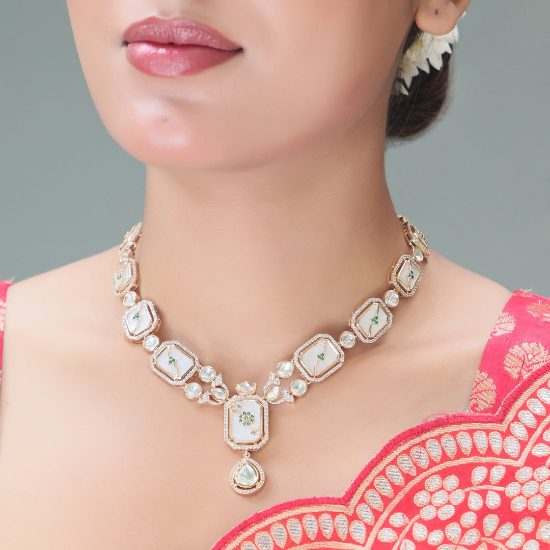 Hand-Painted Polki Enamel Statement Necklace Set