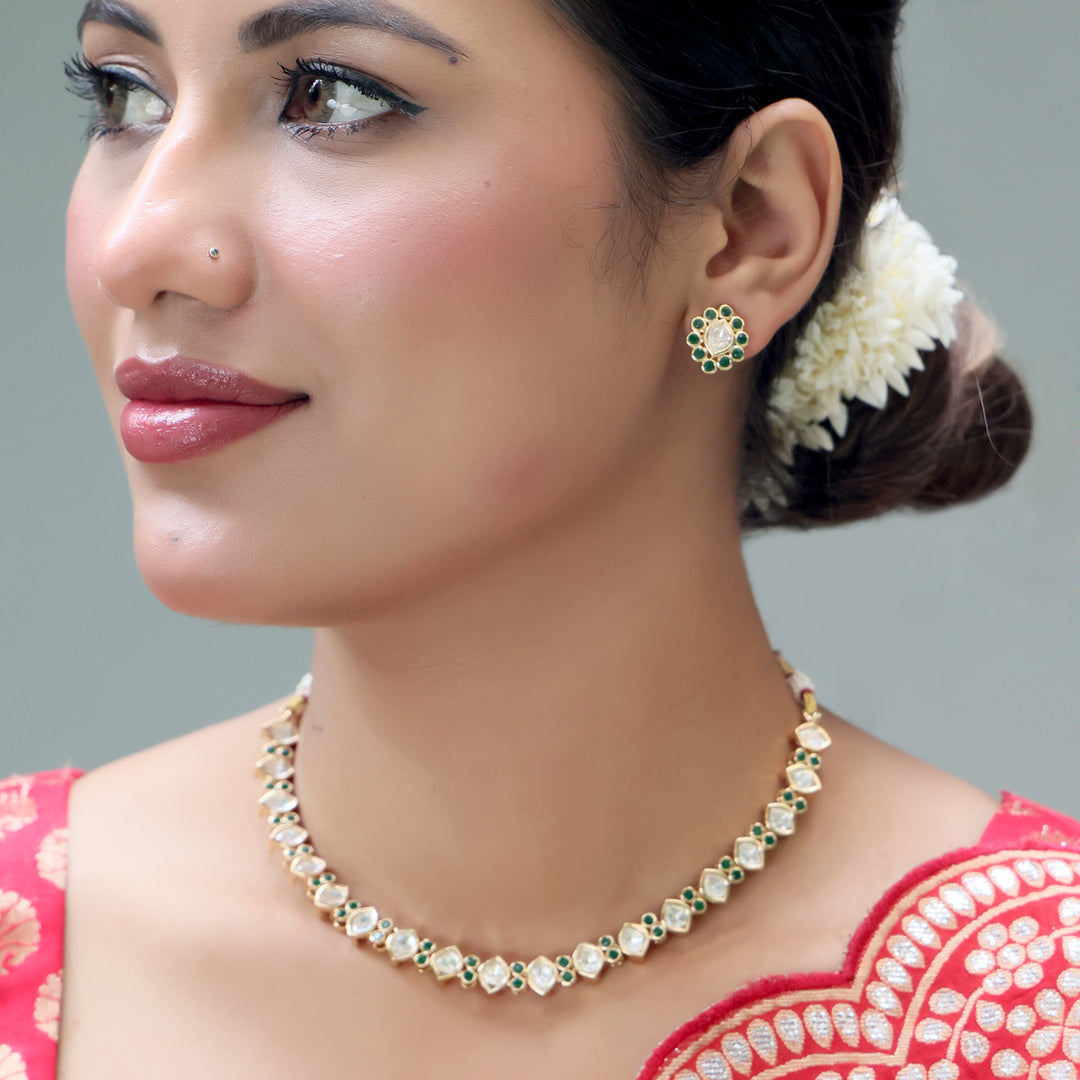 Elegant Polki Pearl & Emerald Choker Set