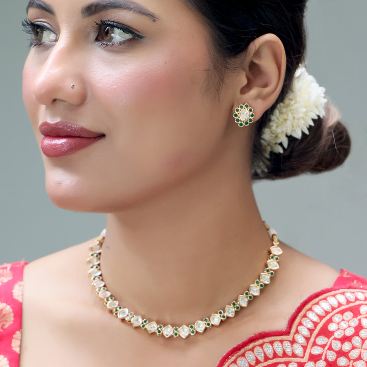 Elegant Polki Pearl & Emerald Choker Set