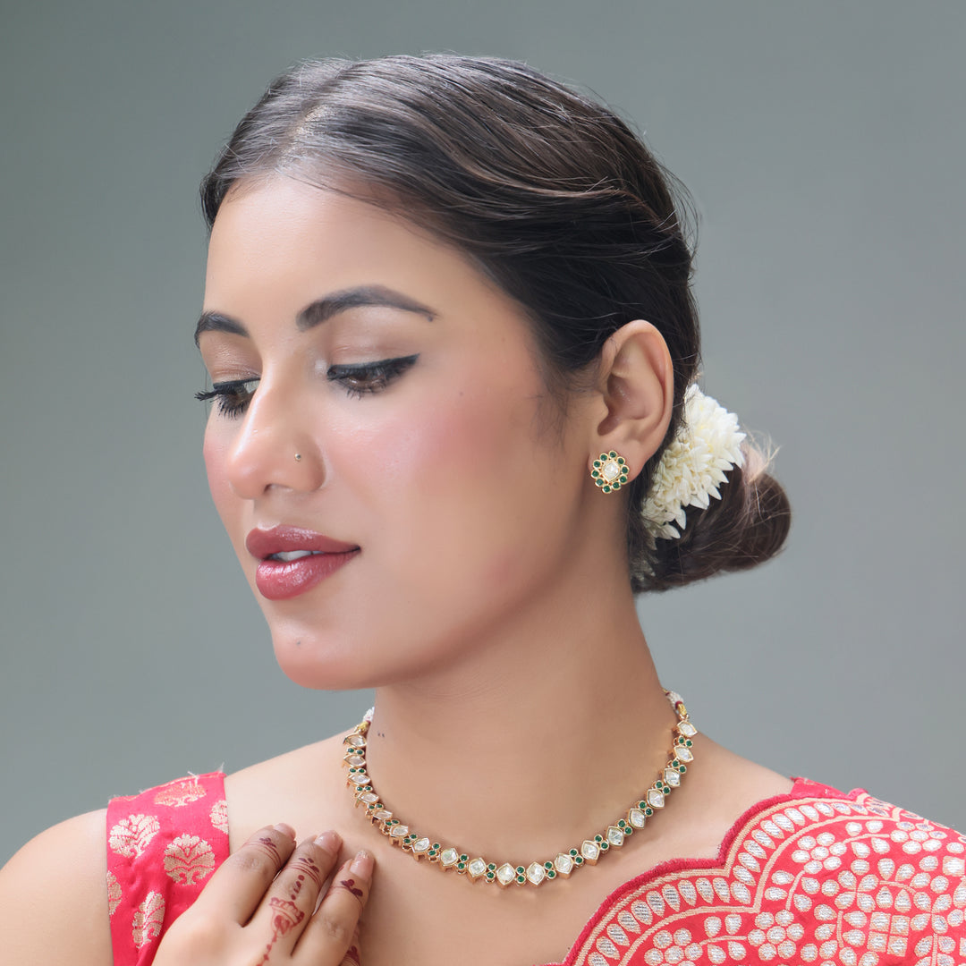 Elegant Polki Pearl & Emerald Choker Set