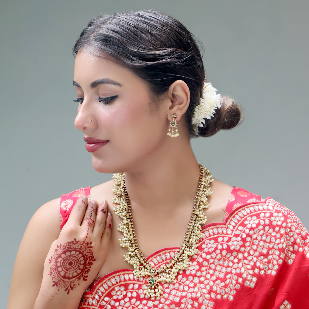 Traditional Layered Pearl Mala Necklace Set