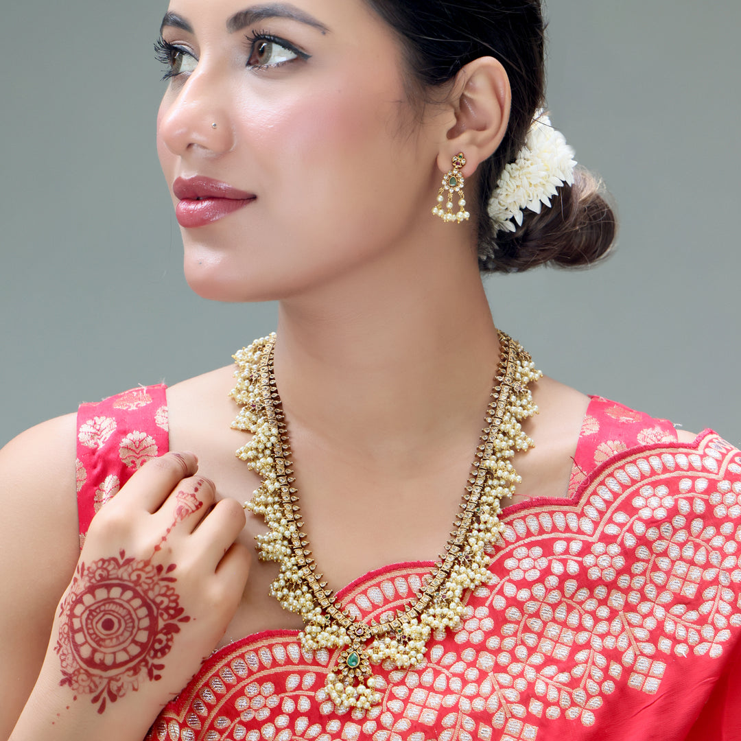 Traditional Layered Pearl Mala Necklace Set