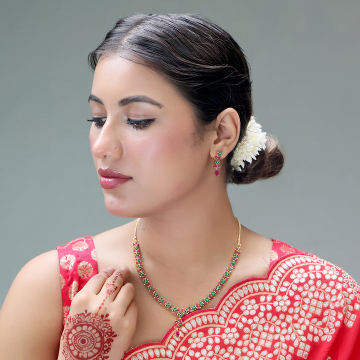 Traditional Ruby & Emerald String Necklace Set