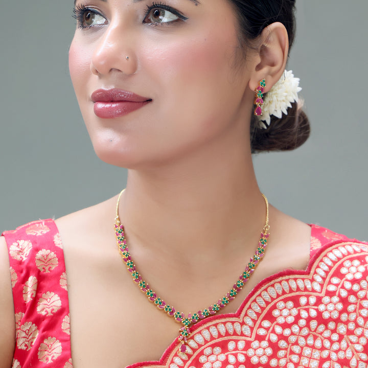 Traditional Ruby & Emerald String Necklace Set