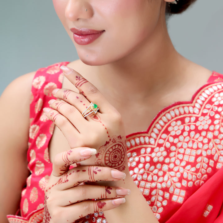 Emerald-Glow Triple Band Cocktail Ring