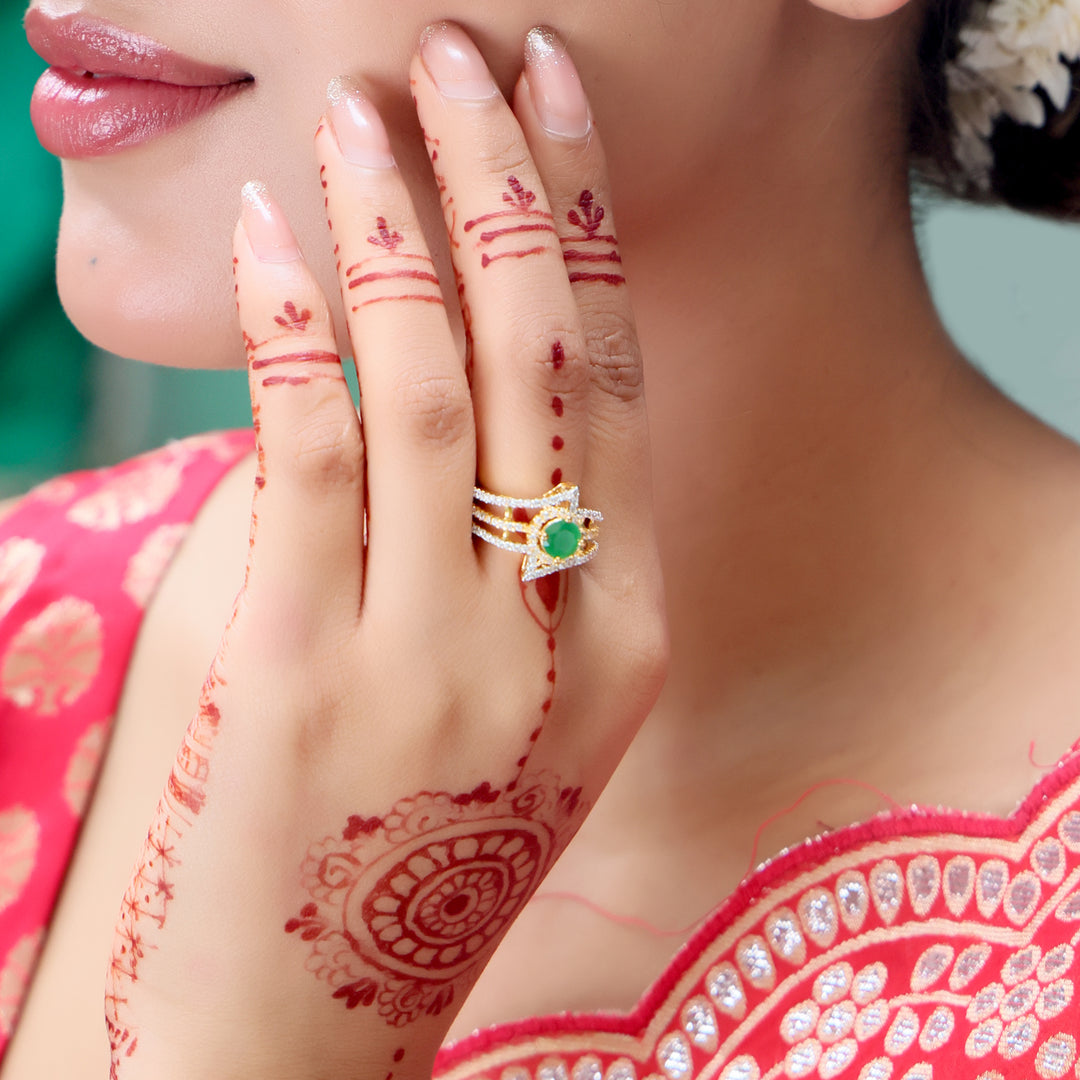 Emerald-Glow Triple Band Cocktail Ring