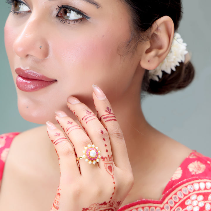 Royal Pink Stone Floral Ring