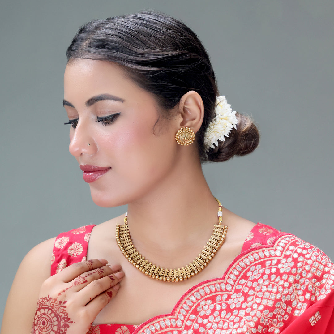 Antique Gold Temple Work Choker Necklace Set