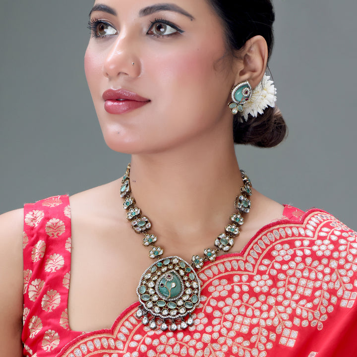 Emerald Peacock Kundan Necklace Set