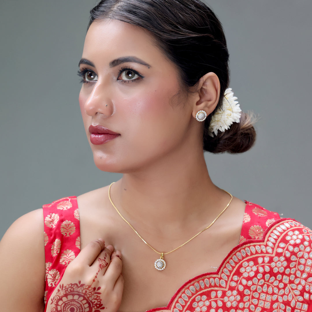 Dual-Tone Sparkle CZ Pendant Set with Matching Studs