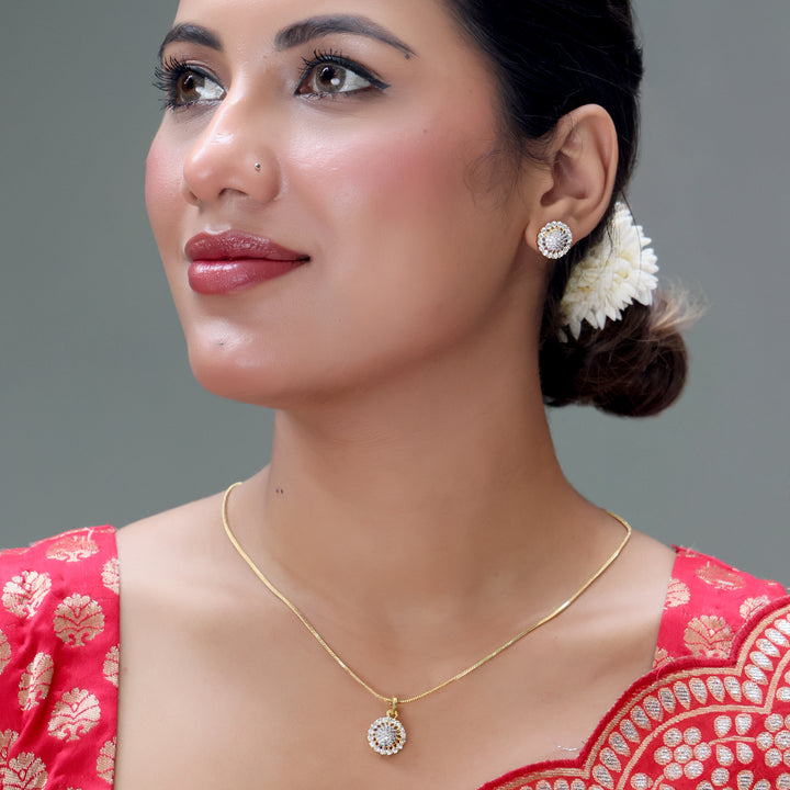 Dual-Tone Sparkle CZ Pendant Set with Matching Studs