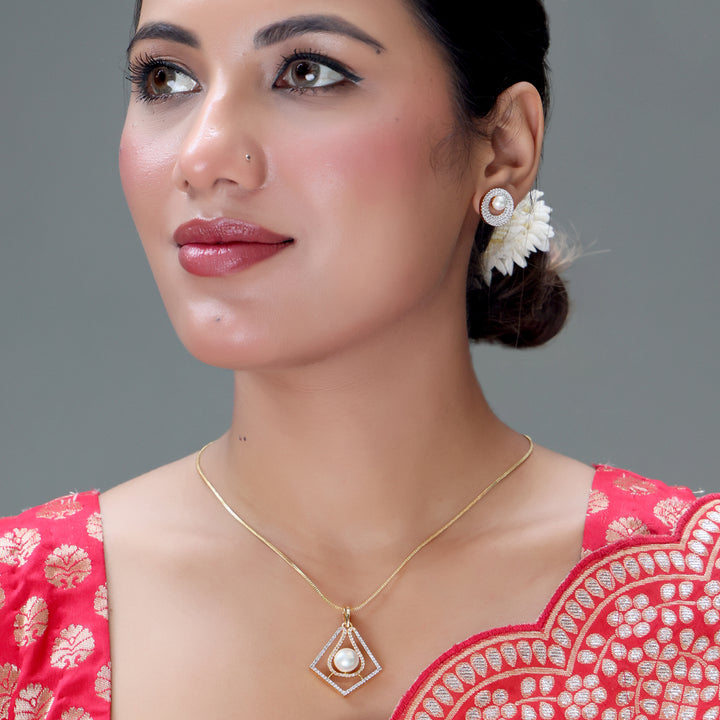 Classic Pearl Geometric Pendant Set