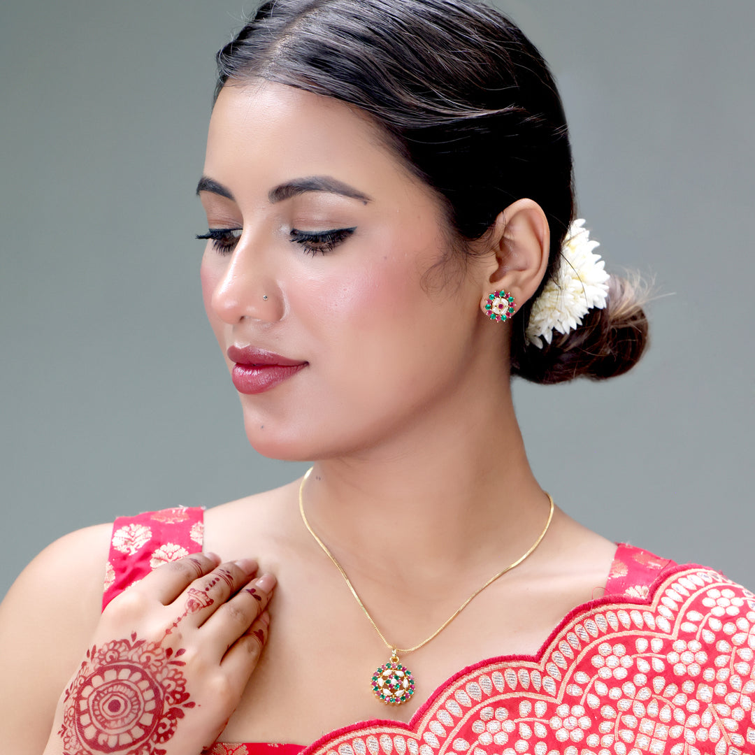 Multicolour Stone Pendant Necklace Set