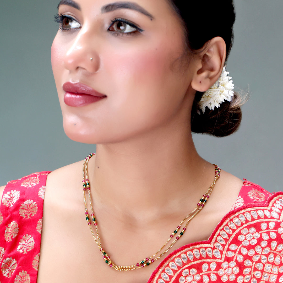 Dual-Layer Rani Green Beaded Chain
