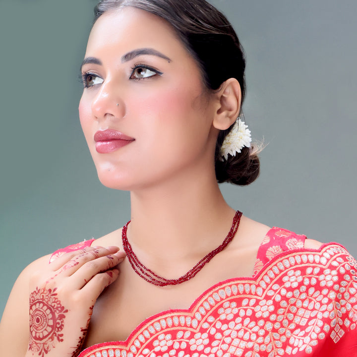 Crimson Glow Beaded String Necklace Set
