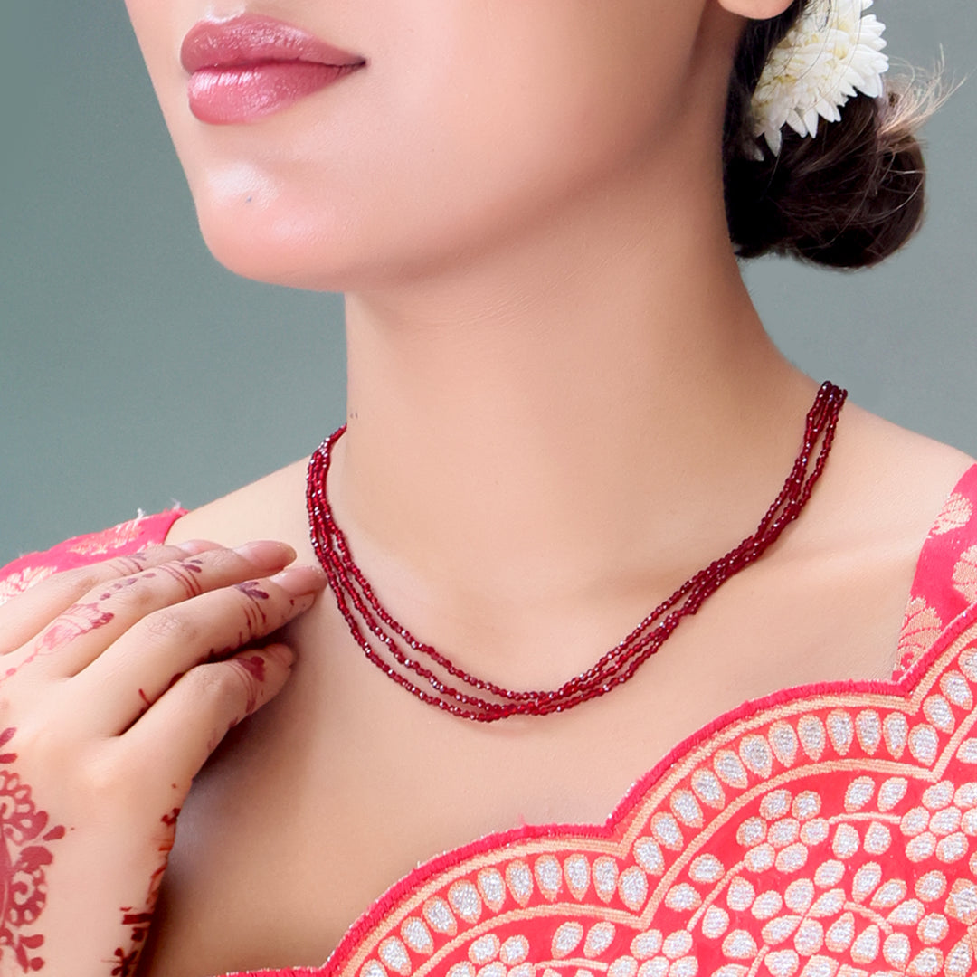 Crimson Glow Beaded String Necklace Set