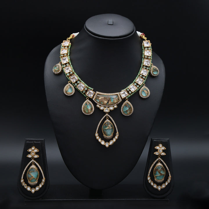 Mint Green Kundan Necklace & Earrings Set