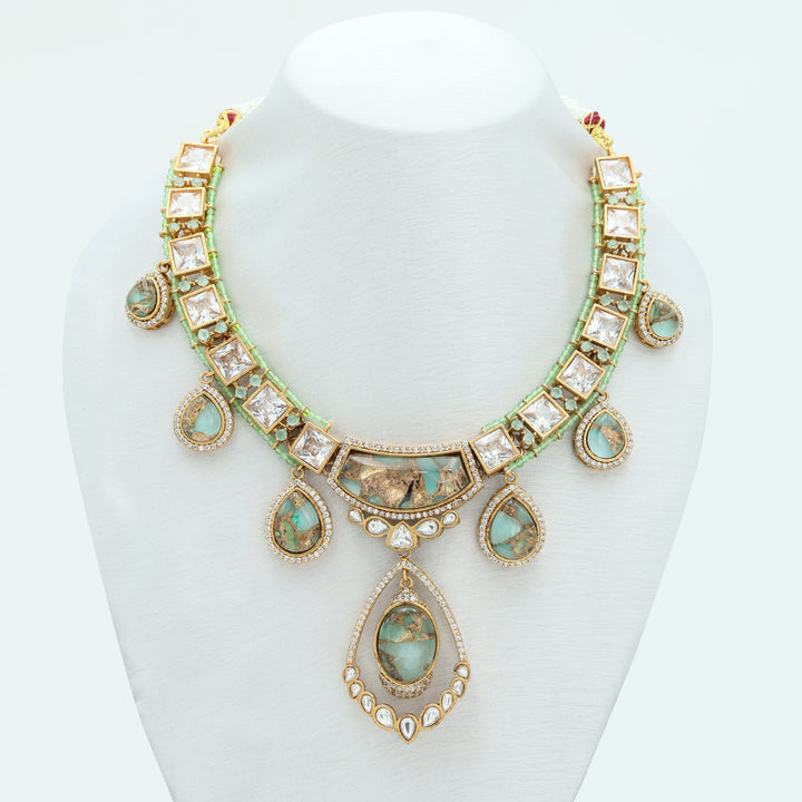 Mint Green Kundan Necklace & Earrings Set