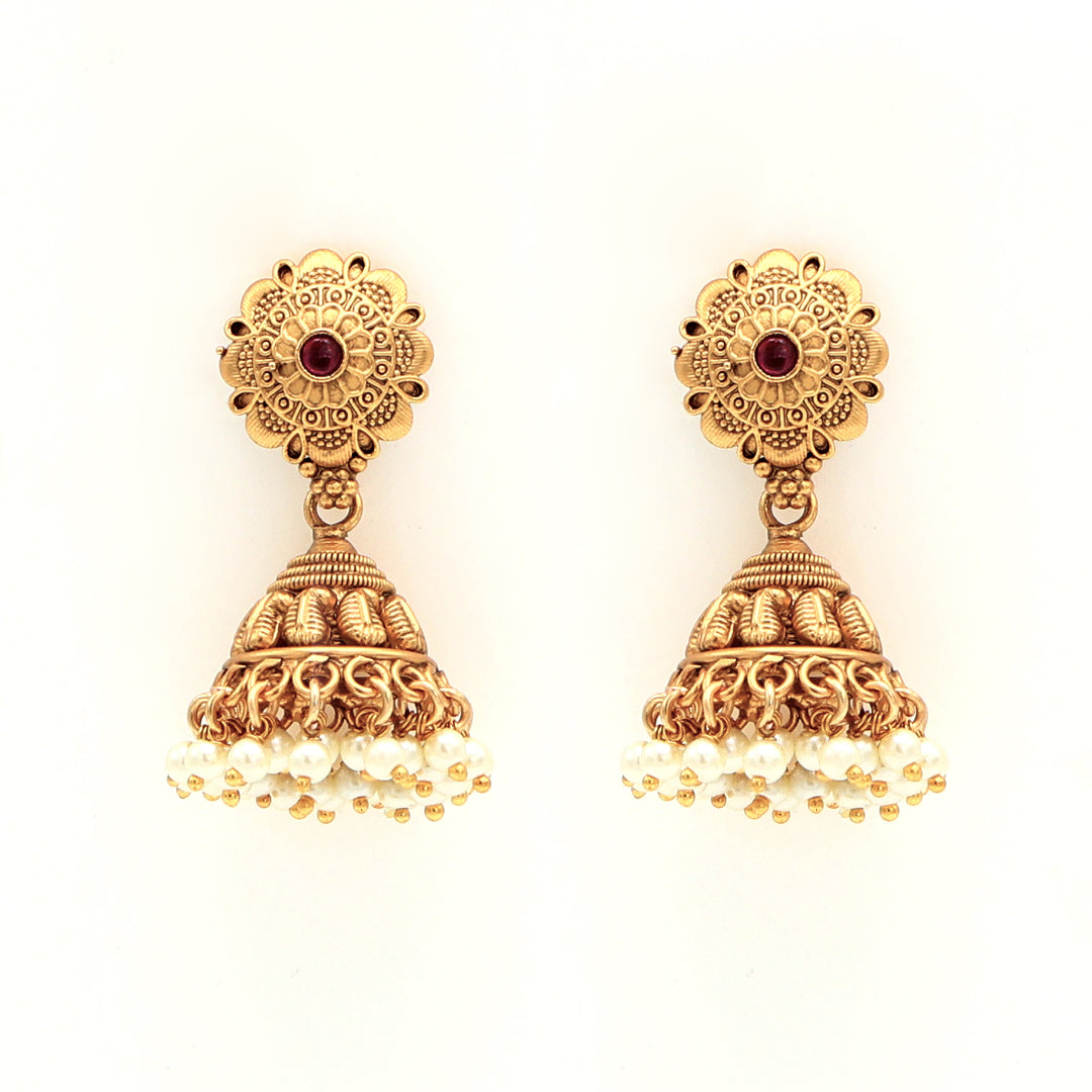 Antique Gold Pearl Choker Necklace & Jhumka Earrings Set