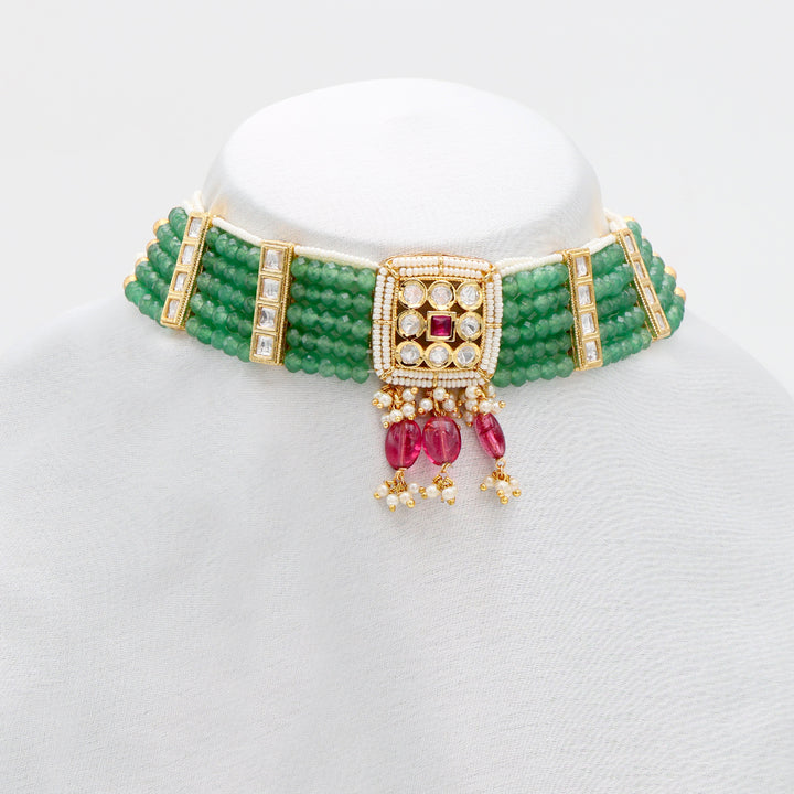 Emerald Kundan Pearl Choker & Earrings Set