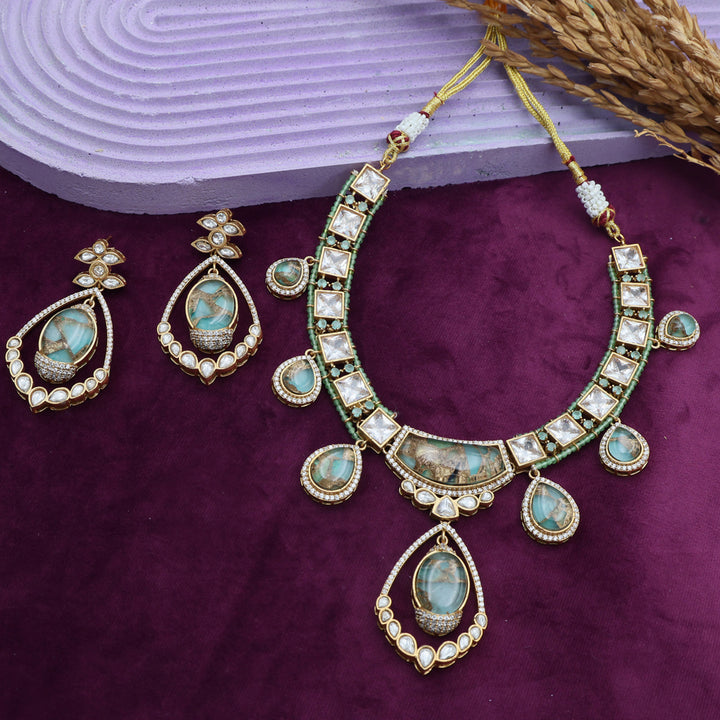 Mint Green Kundan Necklace & Earrings Set