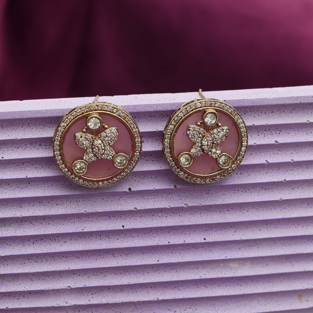 Enamel Floral Stud Earrings - Pink