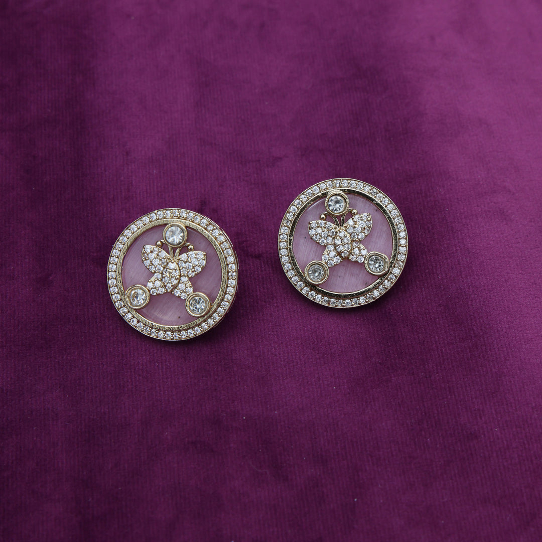 Enamel Floral Stud Earrings - Pink