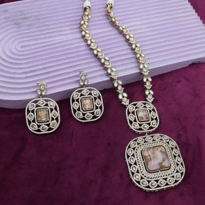 Royal Square AD Long Necklace Set with Matching Earrings