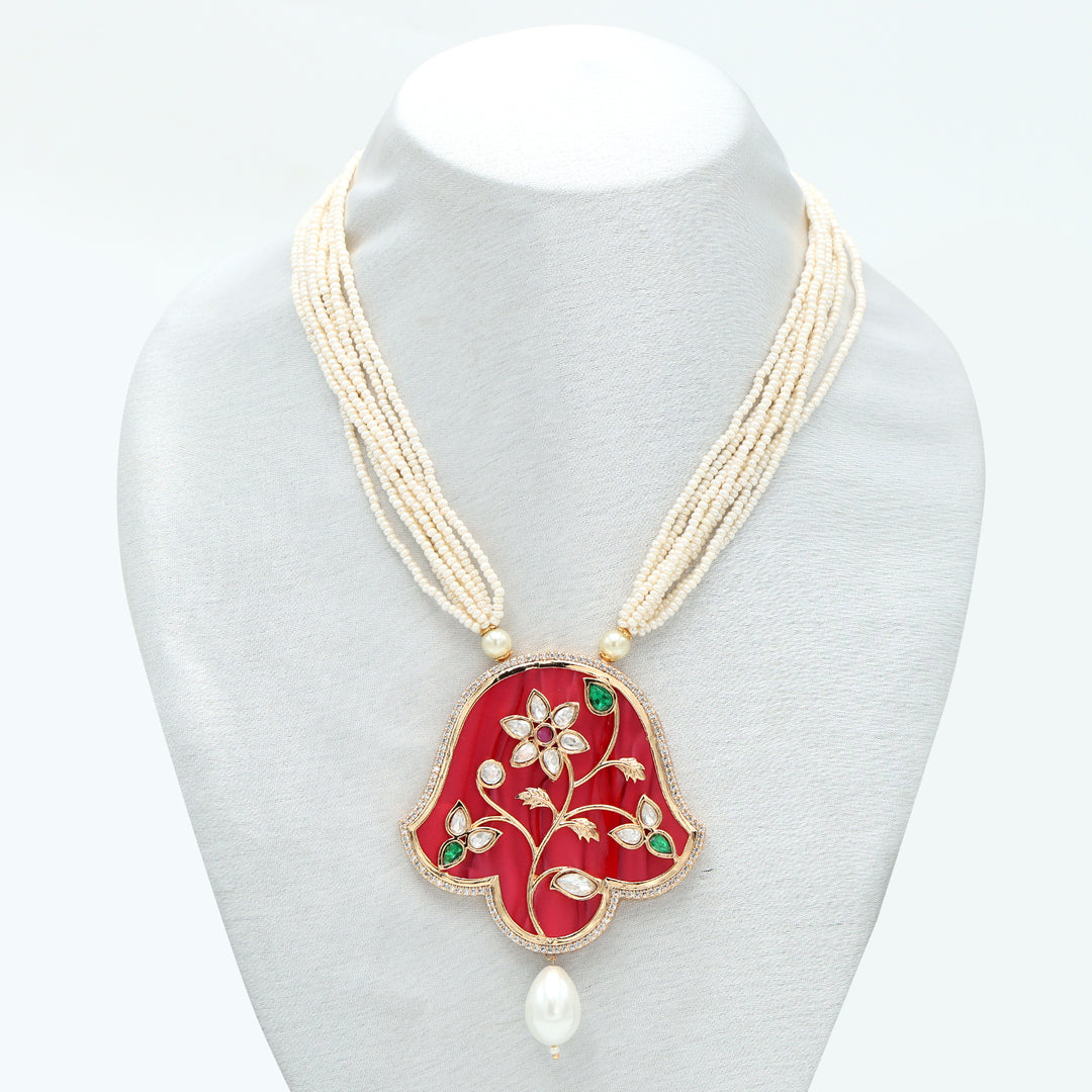 Handcrafted Red Meenakari Pearl Necklace Set