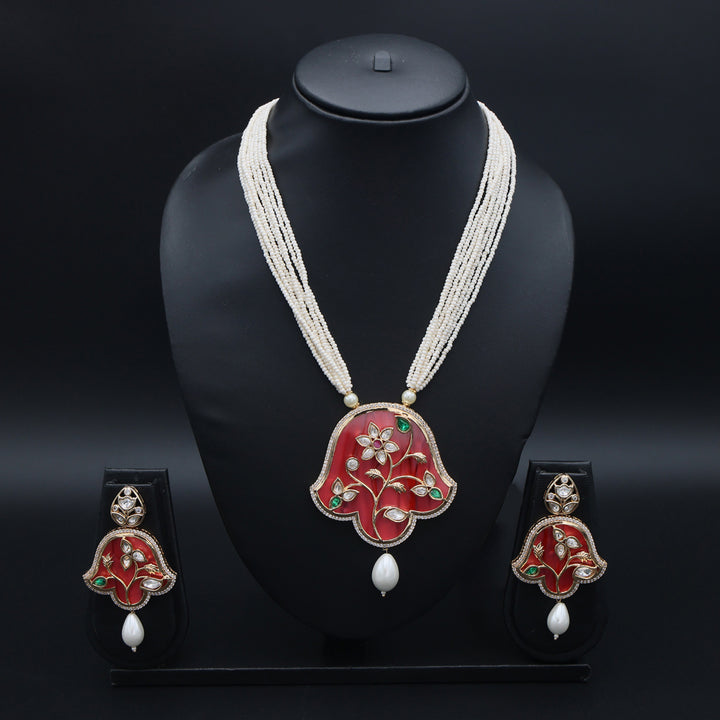 Handcrafted Red Meenakari Pearl Necklace Set