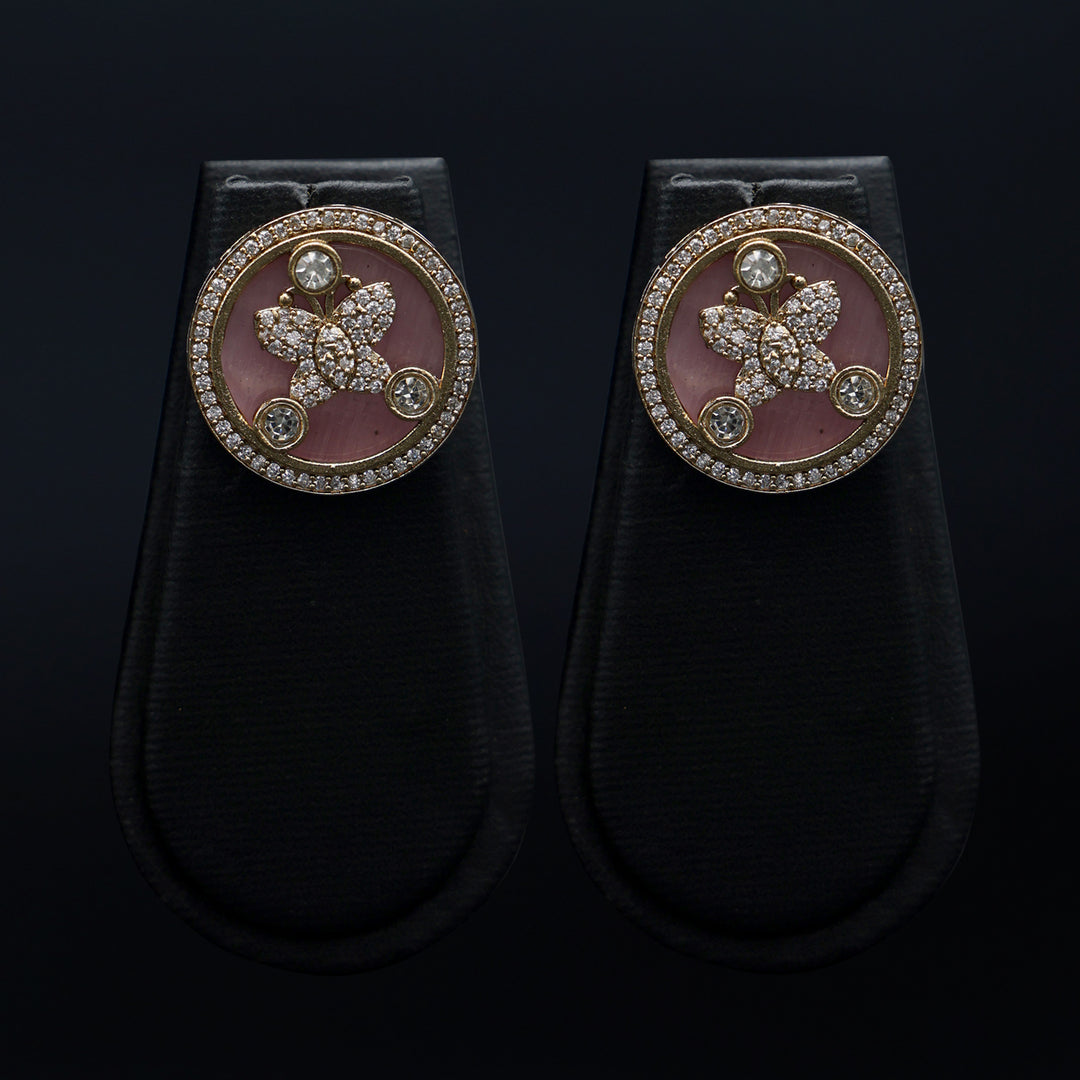 Enamel Floral Stud Earrings - Pink