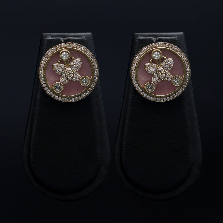Enamel Floral Stud Earrings - Pink