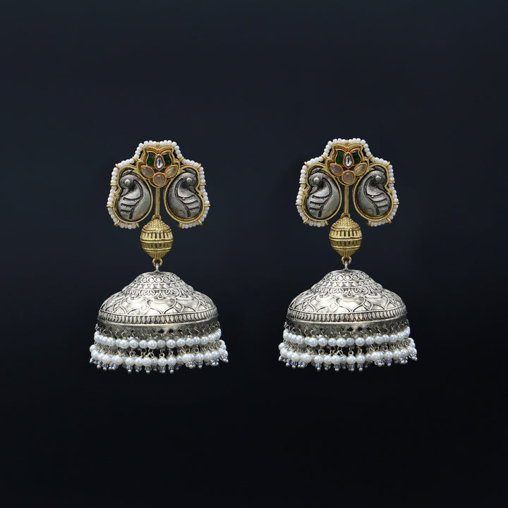 Regal Silver Oxidised Temple Jhumka Earrings