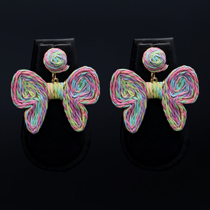 Pastel Woven Bow Statement Earrings