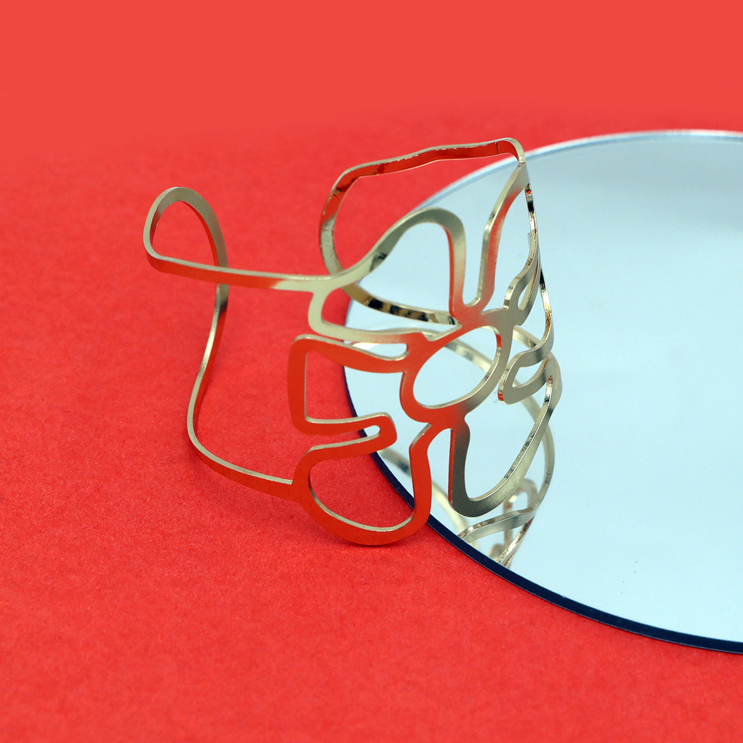 Floral Cutout Gold Cuff Bracelet