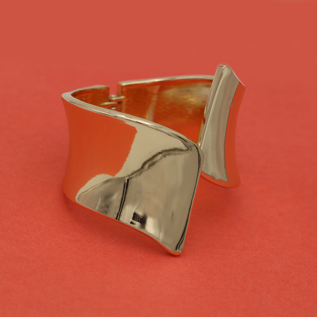 Bold Gold-Tone Sculpted Statement Cuff Bracelet