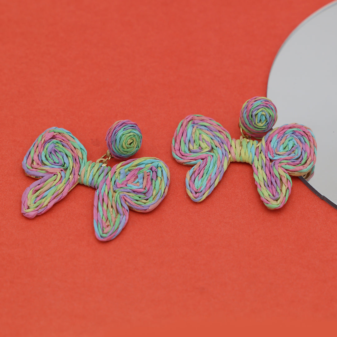 Pastel Woven Bow Statement Earrings