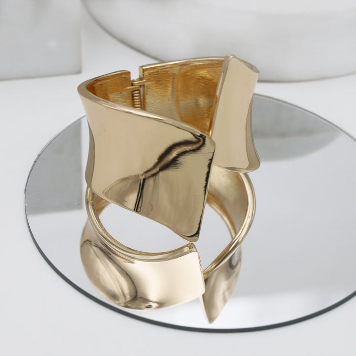 Bold Gold-Tone Sculpted Statement Cuff Bracelet