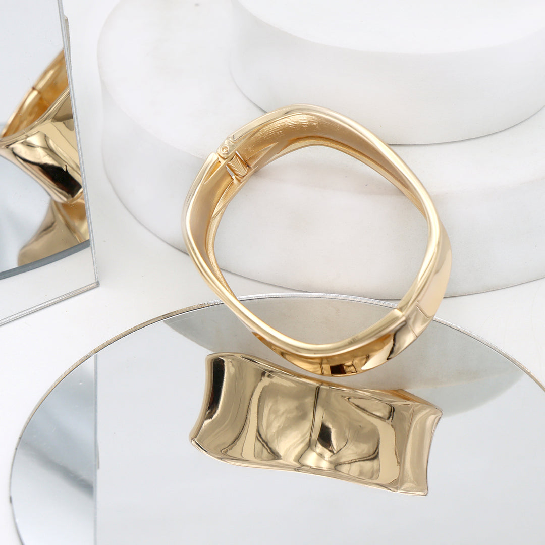 Metallic Silver Sculpted Cuff Bracelet - Gold