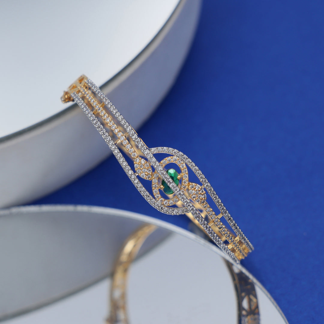 Elegant Dual-Tone CZ Bracelet with Stone Accent