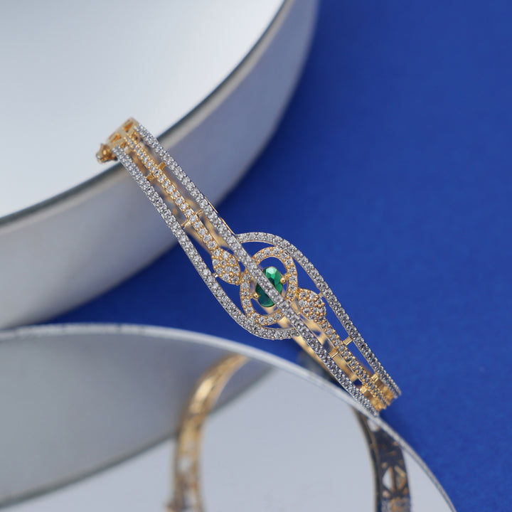 Elegant Dual-Tone CZ Bracelet with Stone Accent