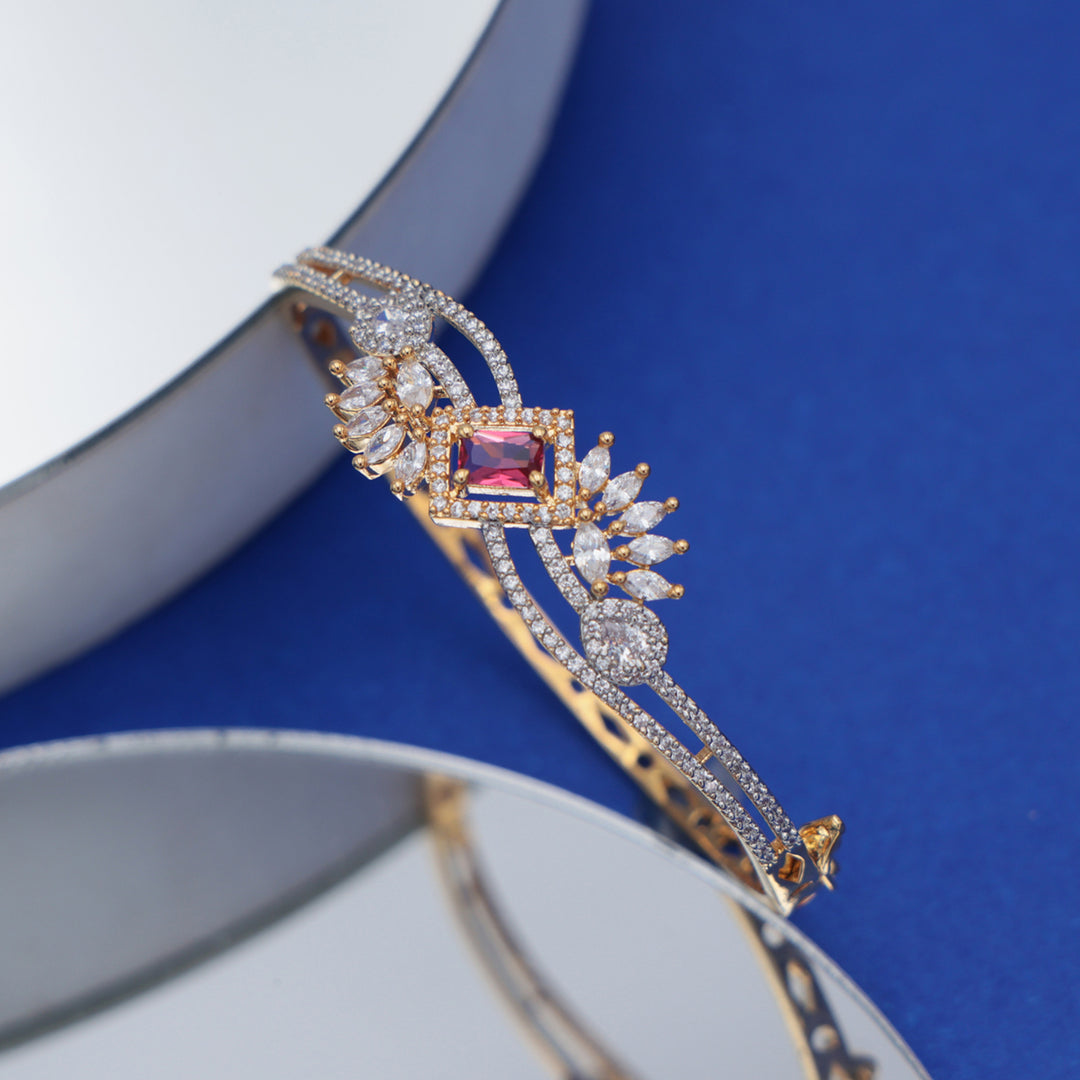 Ruby-Central CZ Dual-Tone Statement Bracelet