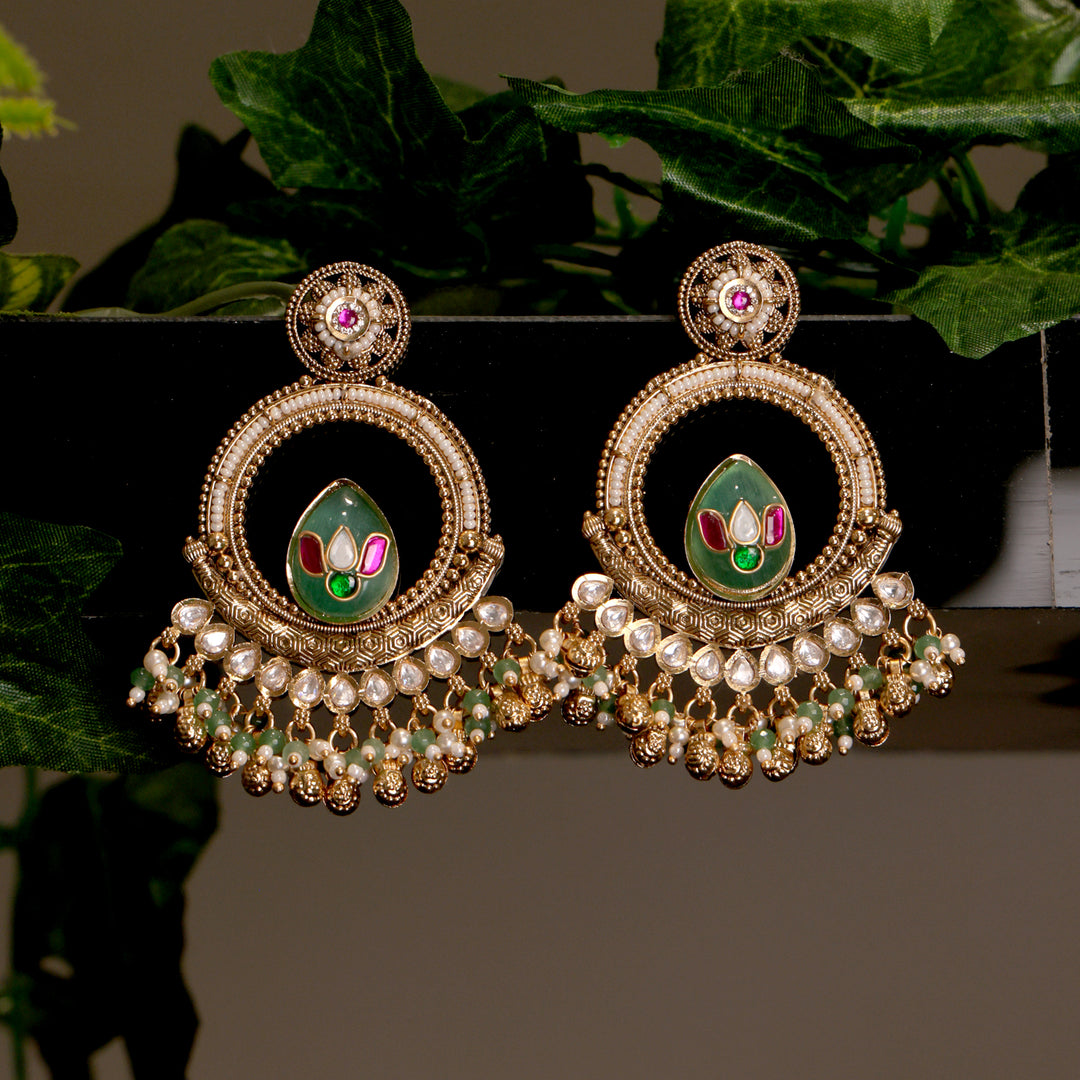 Lotus Charm Kundan Chandbali