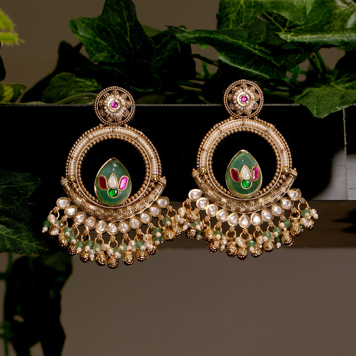 Lotus Charm Kundan Chandbali