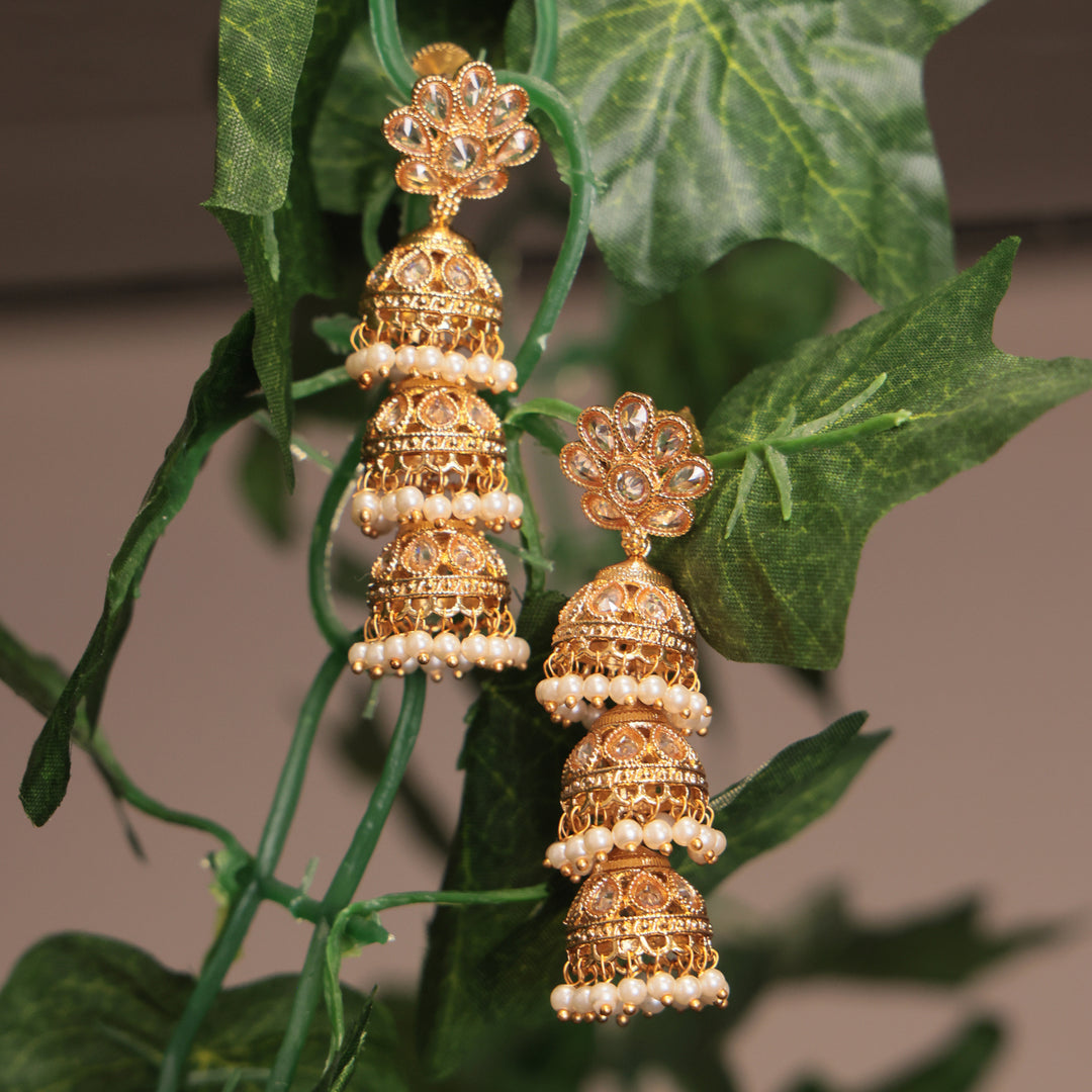 Floral Layered Gold Jhumka