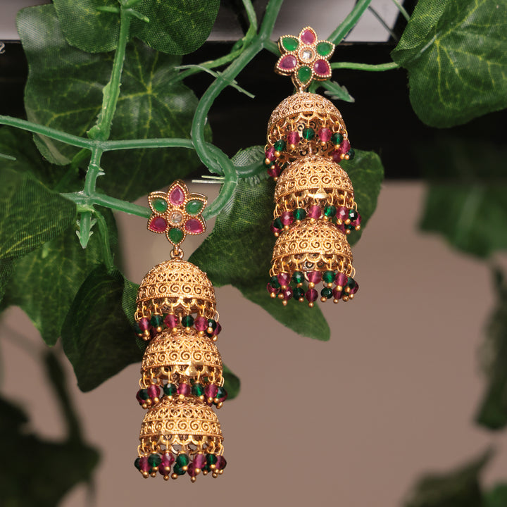 Multicolor Layered Floral Jhumka