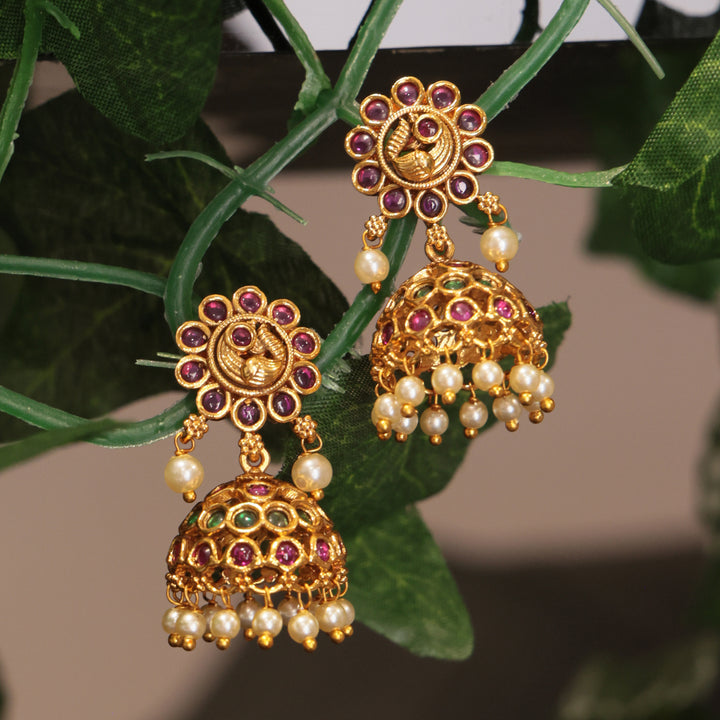 Ruby-Green Traditional Polki Jhumka